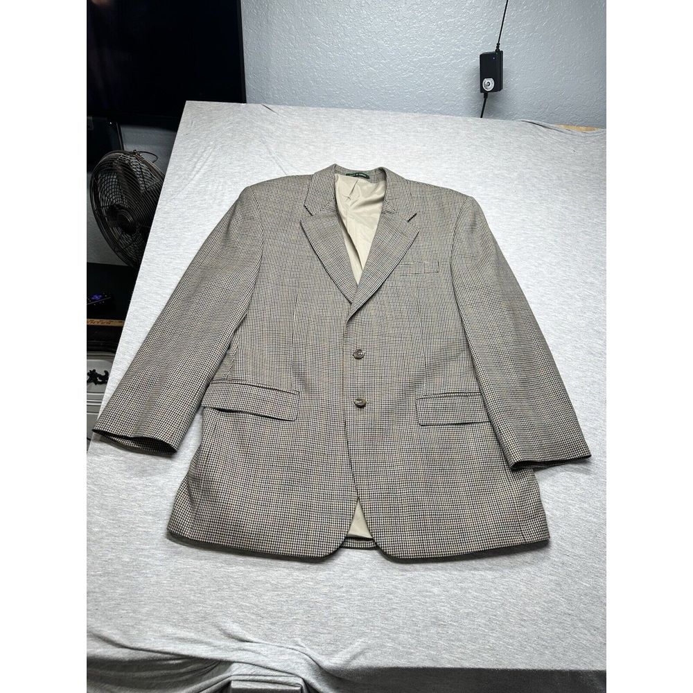 LAUREN Ralph Lauren Blazer Mens 42R Brown Houndstooth 100% Wool Sport Coat